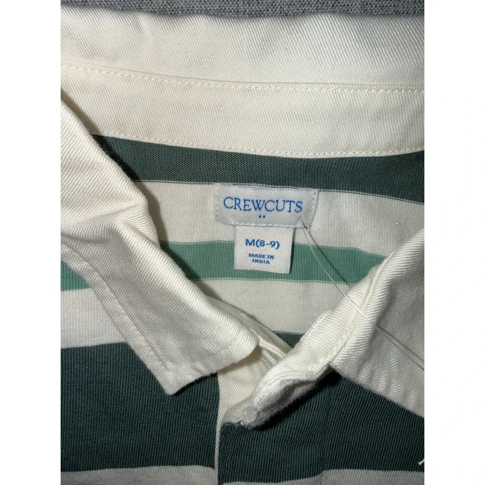 Crewcuts Boys Green Striped Long Sleeve Rugby Shirt CG881 Size M 8-9 NEW